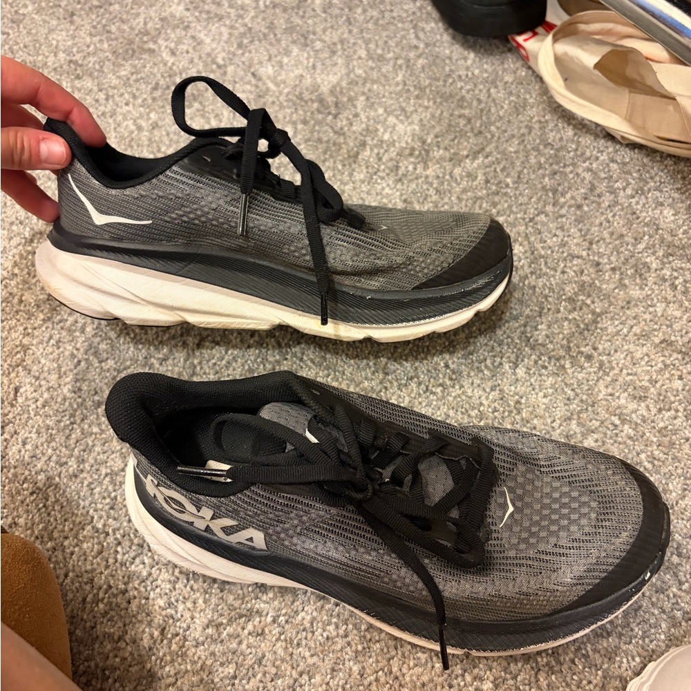 Hoka Charcoal and White Athletic Shoes